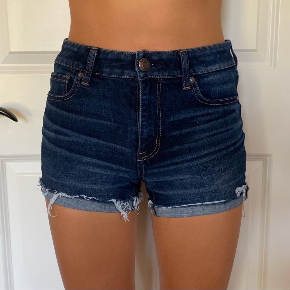 high waisted dark jean shorts